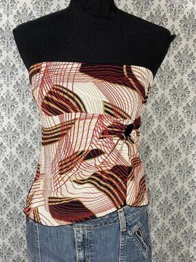 Wild Cat Size Large (L) Women's Strapless Multicolor Abstract Striped Blouse wit